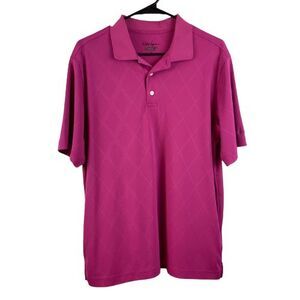 Walter Hagen Men’s Medium Short Sleeve Golf Shirt Polo Hydro-Dry Pink Argyle